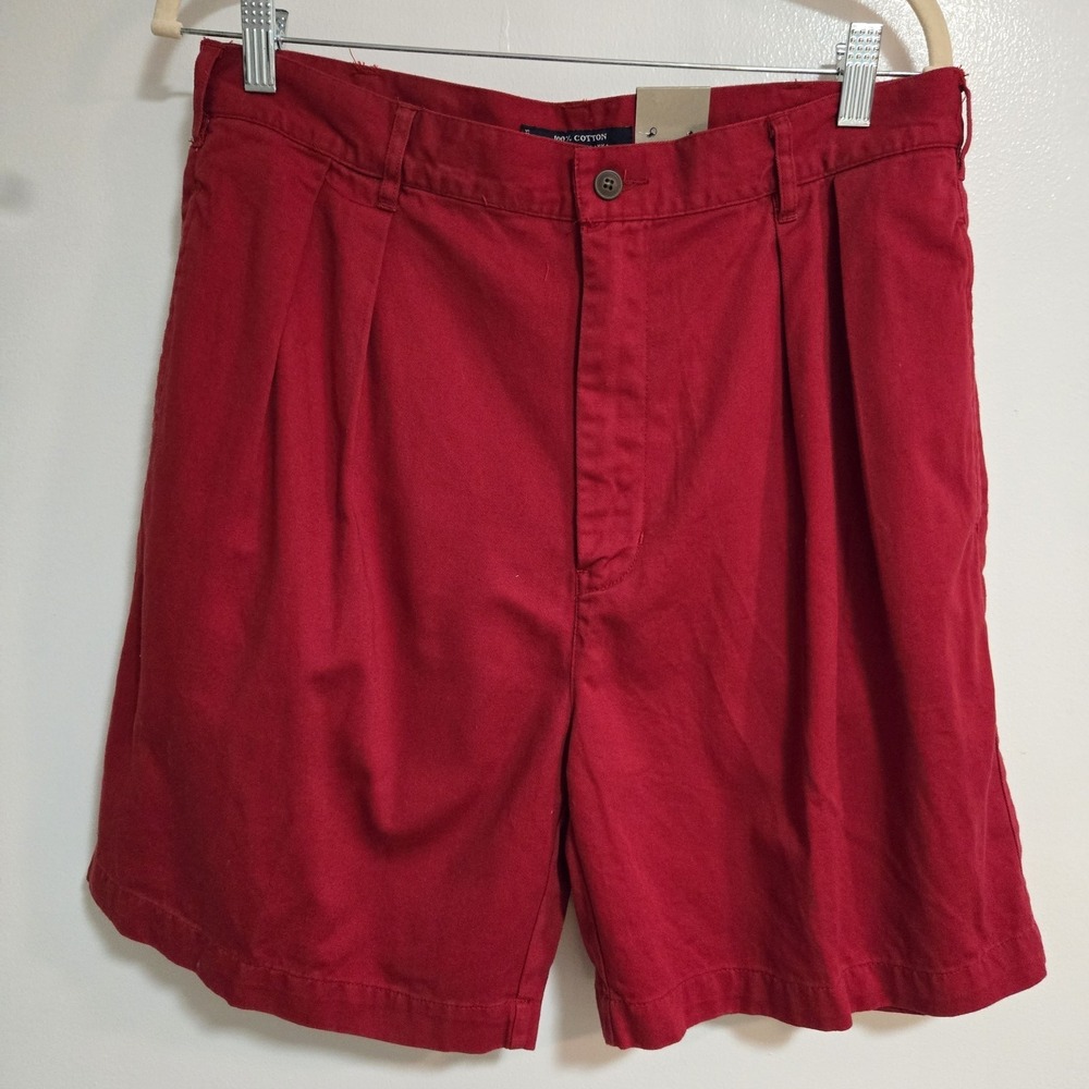 Men's Chaps by Ralph Lauren Rich Red Cotton Pleated Shorts Sz 33 X 7" NEW